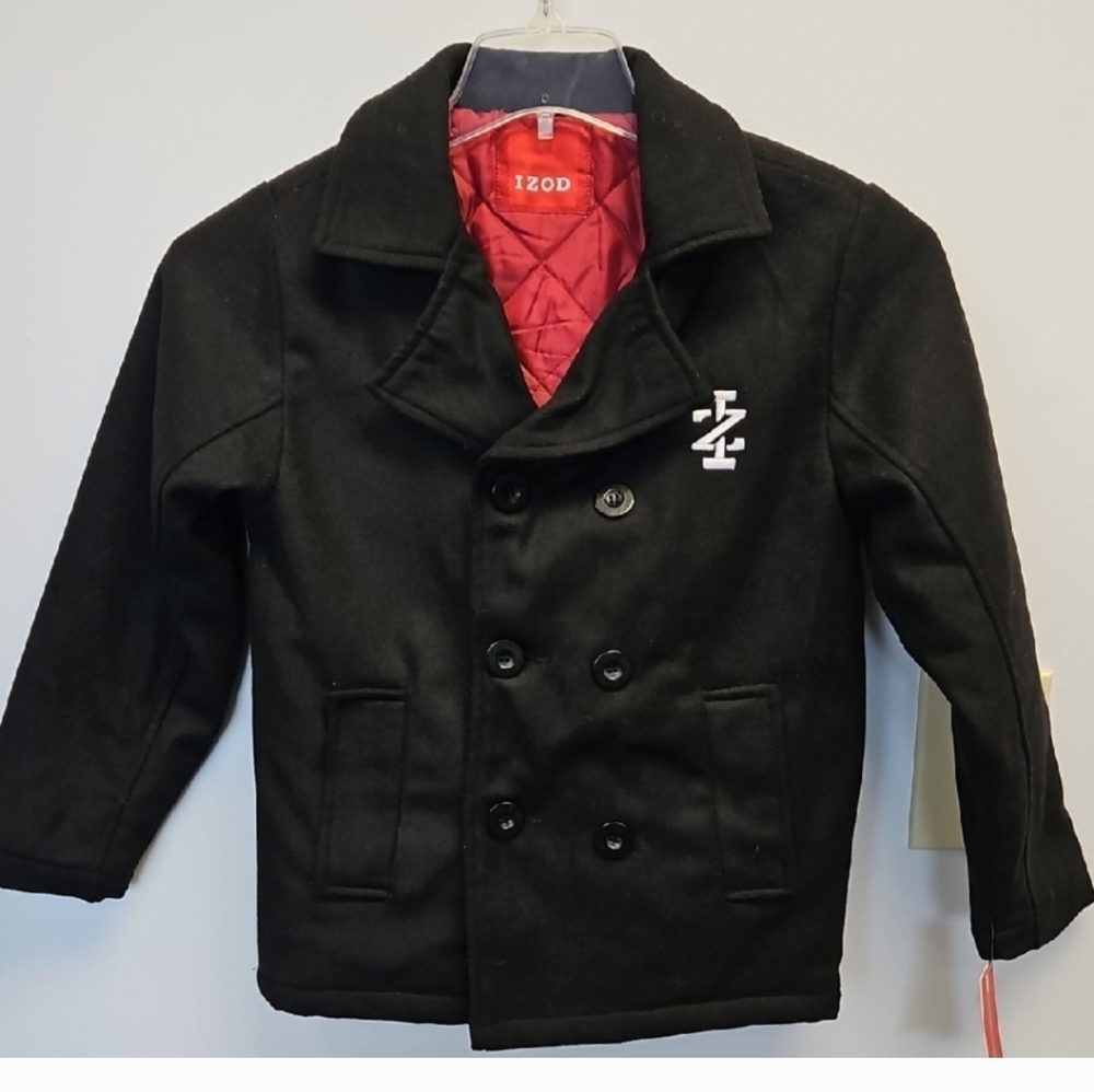 NWT Izod Black Boys Double Breasted Pea Coat Sz 8 - Picture 11 of 11